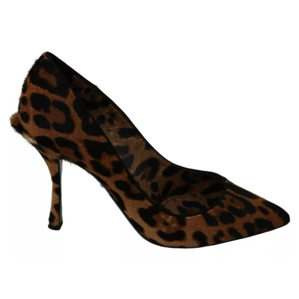 Dolce & Gabbana Brown Leopard Pony Hair Heels Pumps Women's Shoes